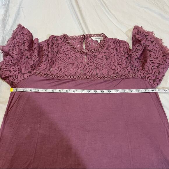 Amaryllis Womens Mauve Mock Neck Lace Yoke Butterfly Sleeve Blouse Top Size M - Picture 8 of 14